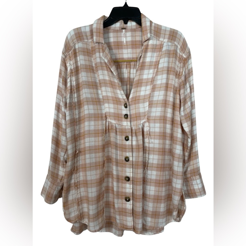 Free People All About The Feels Button Up Plaid Tunic Rose Combo Size Small